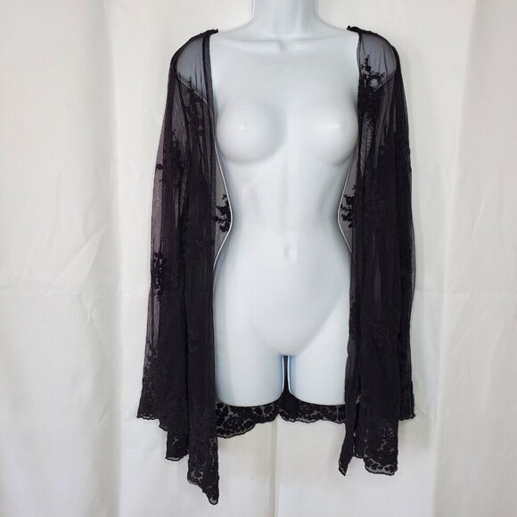 Black Floral Mesh Lace Crochet Open Top Cardigan M Witchy Whimsigoth Dark Fairy - Picture 4 of 8
